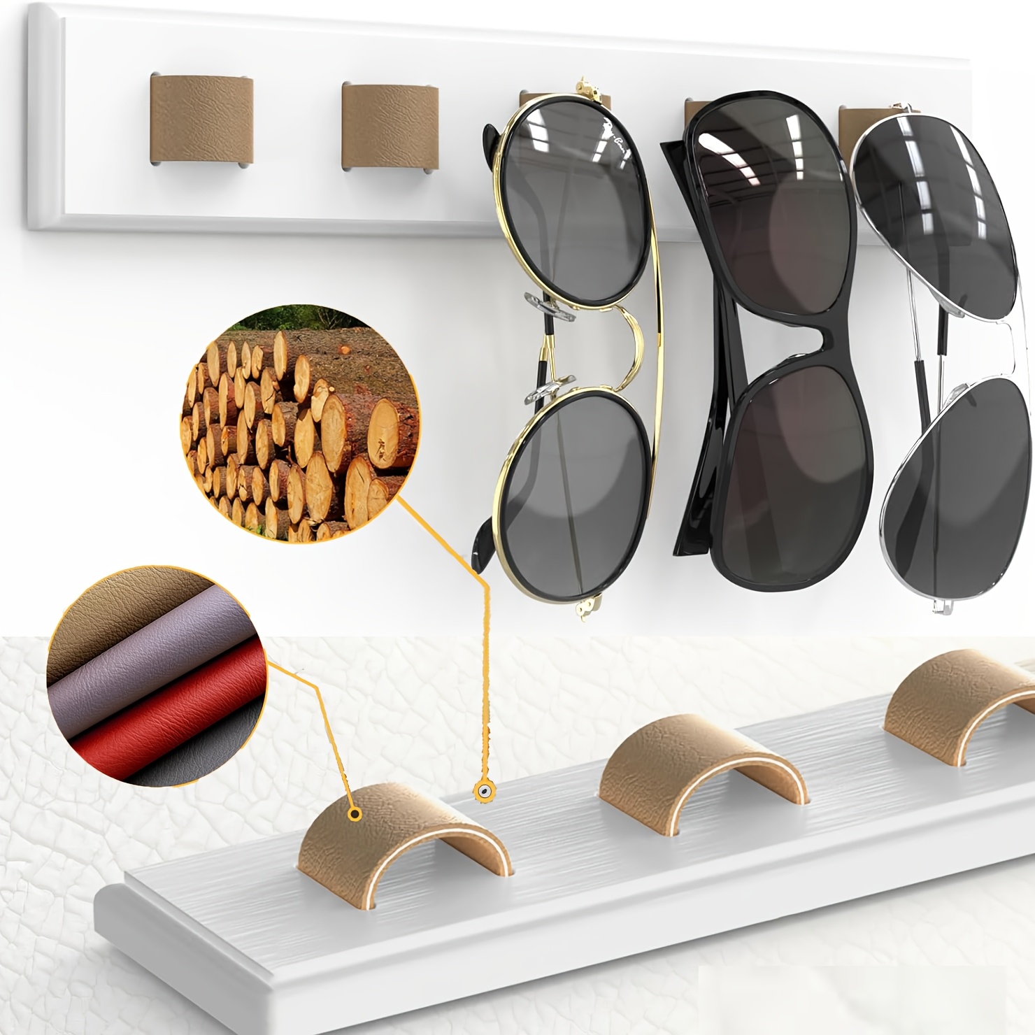 Image of 1 Pack Sunglass Organizer, Wall Mounted Sunglasses Organizer, Wooden Glasses Holder Sunglass Holder, Sunglasses Rack For Hanging Your Multiple Eyeglasses, For Wall, Home Decor