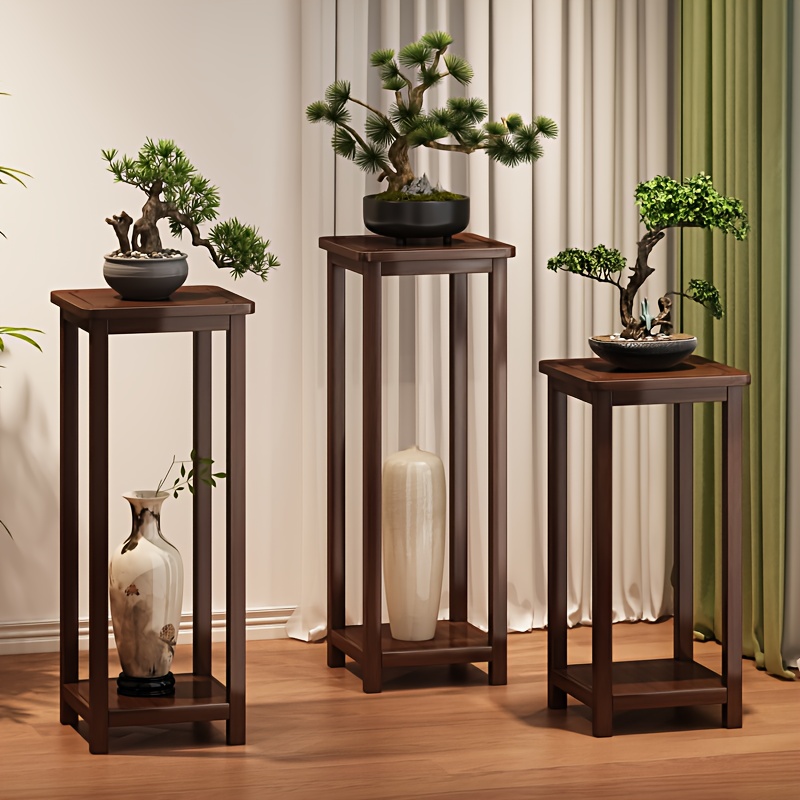 1pc Retro Bamboo Double-Layer Storage Rack - Multi-Functional Floor-Standing Plant Stand for Indoor/Outdoor Use, Polished  , Ideal for Bonsai Trees &  , Decorative Table for Living Room or Balcony, Indoor Plant Stand | Vintage Style | Polished  , Plant Stand for Living Room