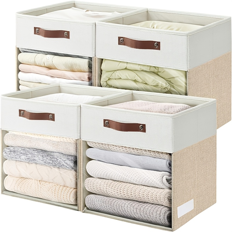 4-Pack Cube Storage Bins with Handles for Clothes Storage