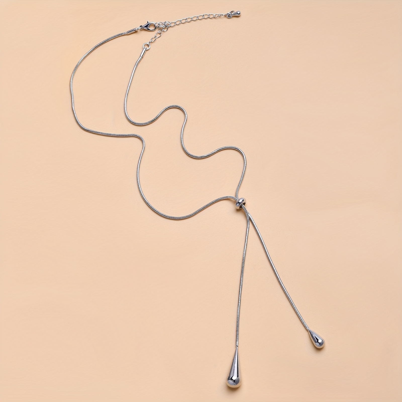 1pc of New Fashionable Exquisite Copper Material Pull-adjustable Teardrop Pendant Chain Women's Necklace