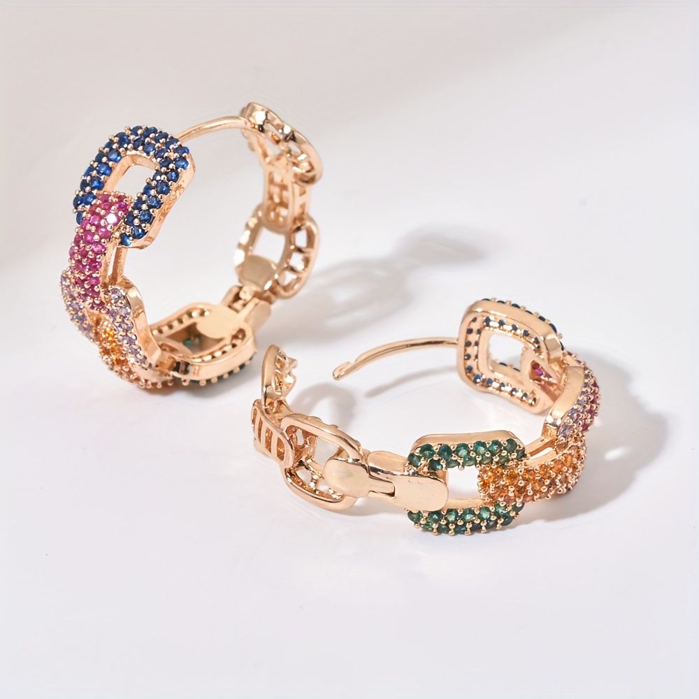 Image of 1 Pair Classic Ladies Ear Decoration Silvery Micro Pave Colorful Synthetic Zirconia Fashion Big Round Hoop Earrings Jewelry