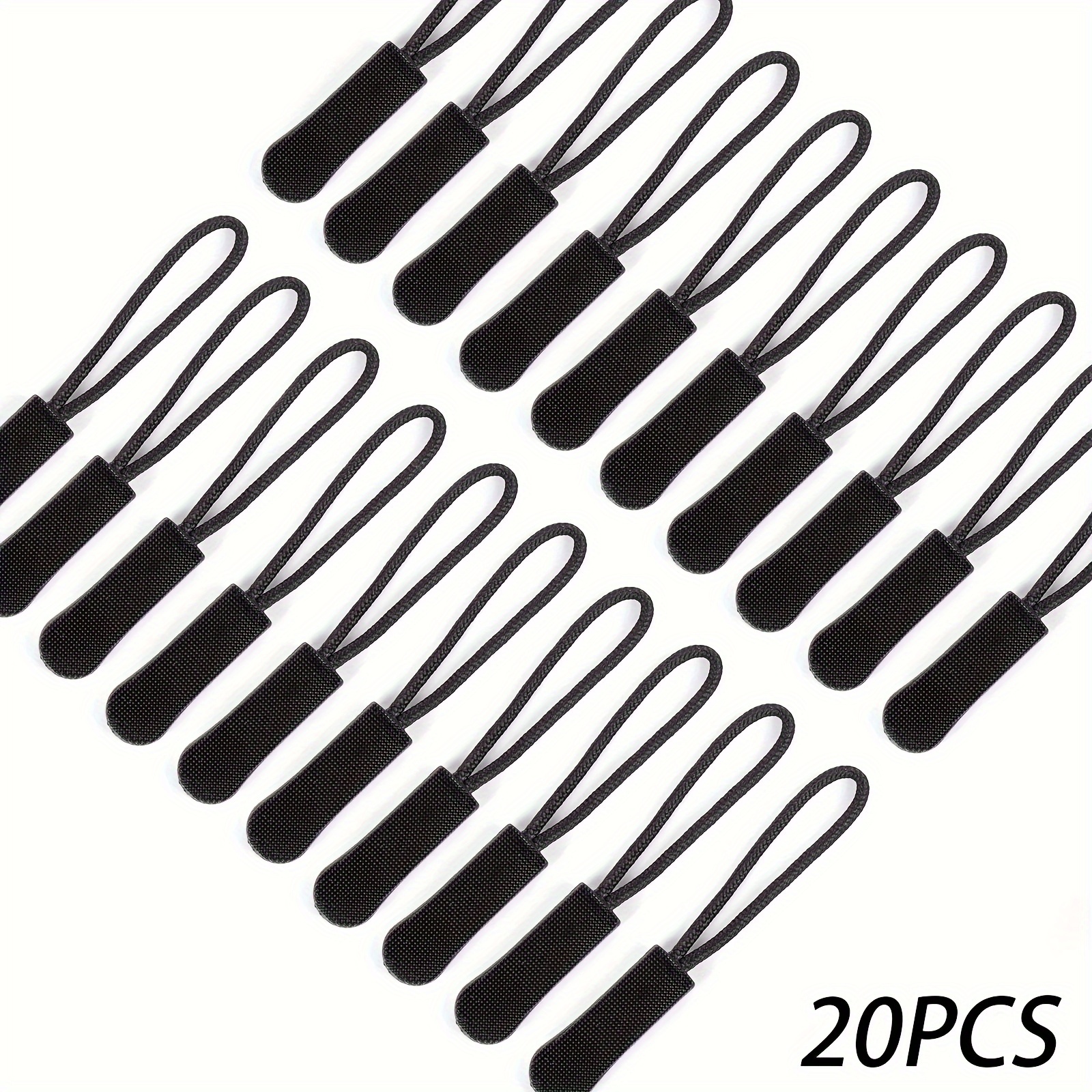 

20pcs Black Zipper Pull Replacements With Plastic Heads For Clothing And Bags - Pvc Tail Rope Set