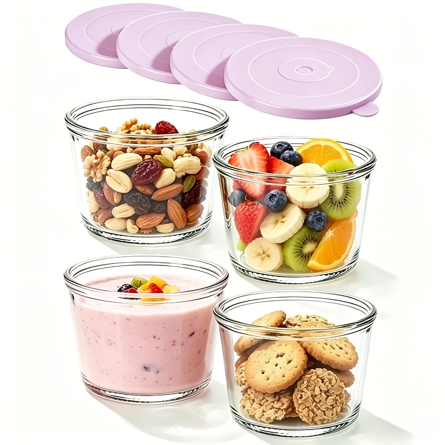 TEMU 4-pack Small Smooth Glass Bowls With Airtight Lids, 6.8 Oz Clear Stackable Glass Storage Containers, Food Storage Cups For Dessert, Pudding,