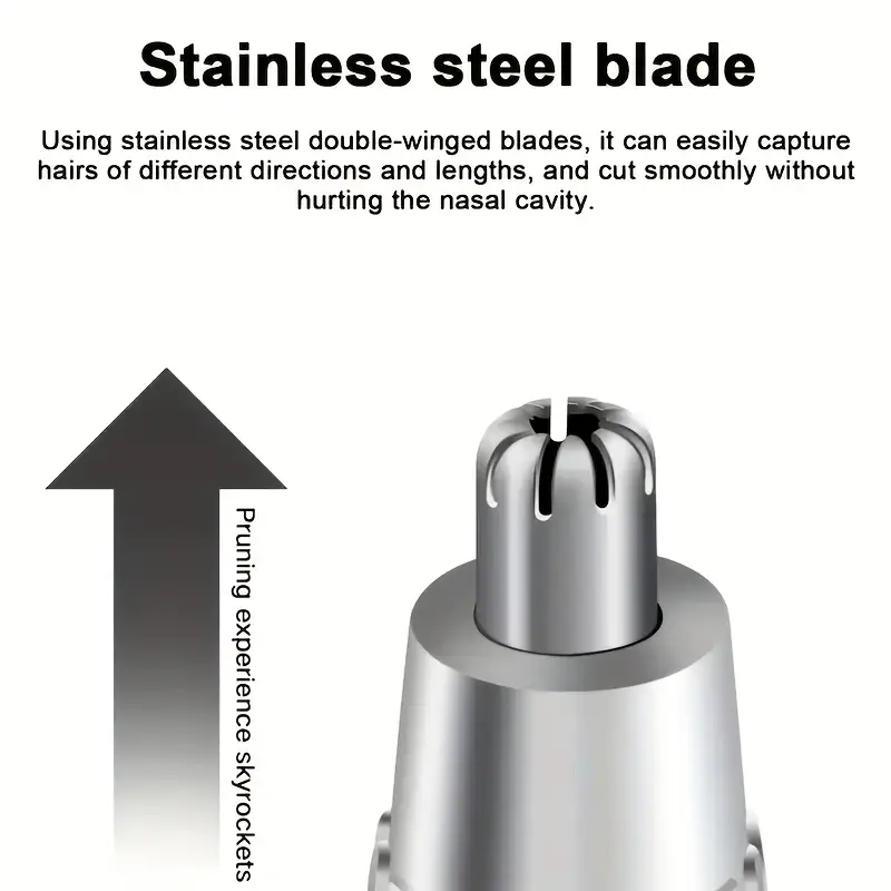 1pc professional nose & ear hair trimmer - 360° rotating stainless steel head,   electric trimmer for facial hair, eyebrows & women s hair - portable  , battery-powered (1 aa not included), eyebrow grooming tool | sleek grooming tool | rotating   Product details 3