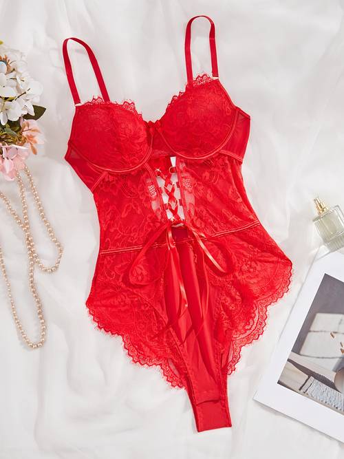 lace lingerie bra for women fashionable style adult bodysuit front tie closure