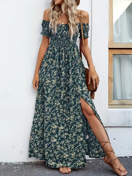 Women'S Floral Print Off-Shoulder/One-Shoulder Dress - Lightweight Summer Beach Dress with Side Slit, Adjustable Straps & Back Tie Closure, Flowy A-Line Silhouette, Non-Transparent Fabric for Casual, ... Women'S Floral Print Off-Shoulder/One-Shoulder Dress - Lightweight Summer Beach Dress with Side Slit, Adjustable Straps & Back Tie Closure, Flowy A-Line Silhouette, Non-Transparent Fabric for Casual, ...