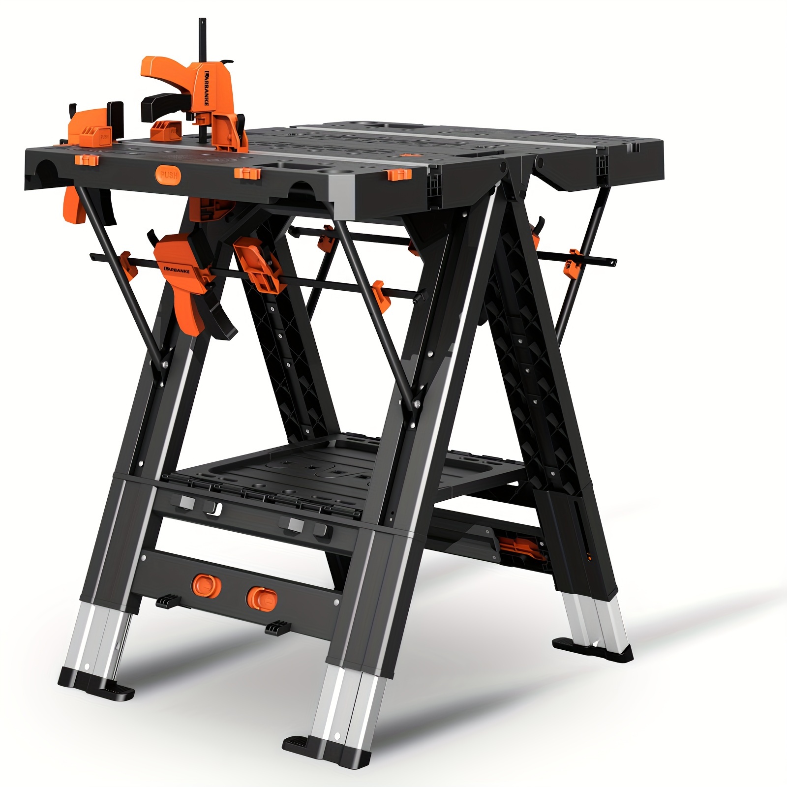 

Folding , Portable Folding Table, 31" W X 25" D X 32" H , Height- Table 4 Woodworking Clamps, 4 Connecting , 2