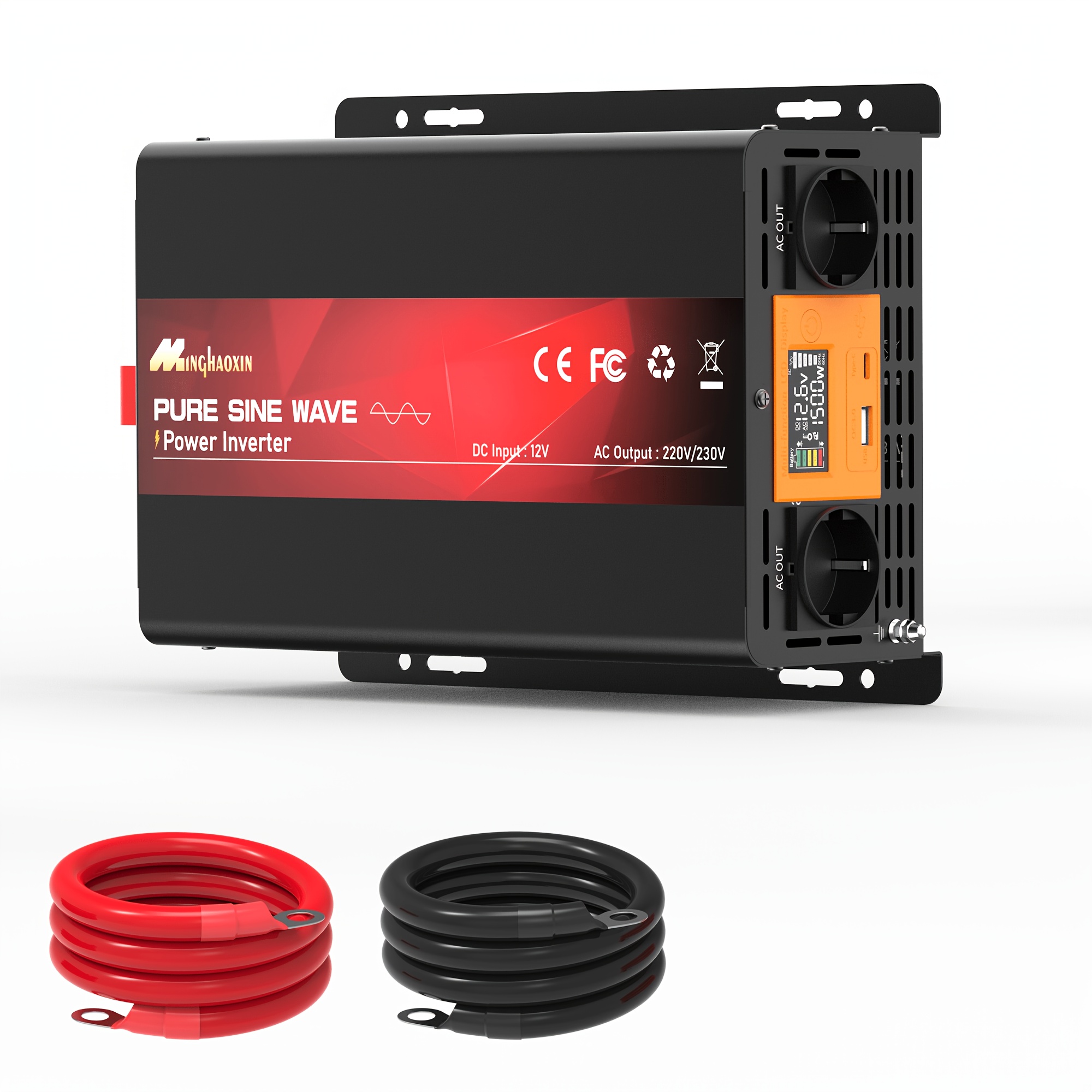 10000w , 3500w Continuous Pure Sine Wave Inverter 12v To 220v Ac Rv/camping -grid Solar Power Converter With Dual Ac Outlets, Usb Type-c, And Lcd Display