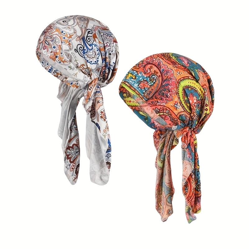 

Lot de 2 Bonnets Élastiques en Polyester , Floraux Colorés et Paisley - Idéaux pour le Sommeil, la Chimiothérapie, les Thèmes Pirate, les Soins Post- - Lavables à , Chapeaux de Mode Polyvalents