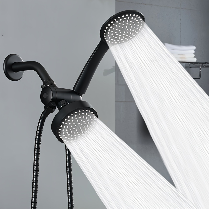

1set Abs High Flow Shower Head, Two-in-one Hand Holding Shower Head, Bathroom Top Spray Shower Head And Handheld Shower Head Extended Hose, Three-way Water Distributor, Bathroom Accessories