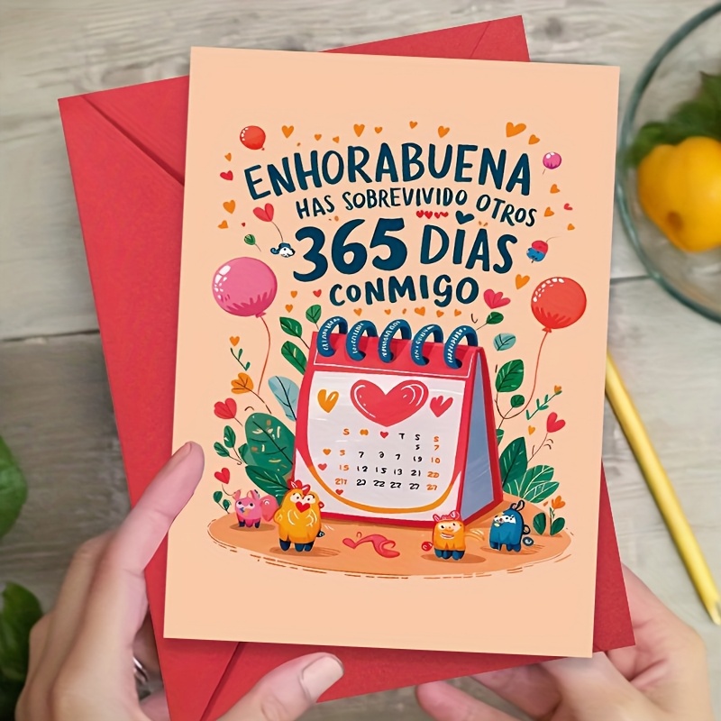 TEMU 1 tarjeta de felicitación humorística de estilo español para aniversario y , regalo sorpresa, adecuada para esposo, o cualquier de edad, con
