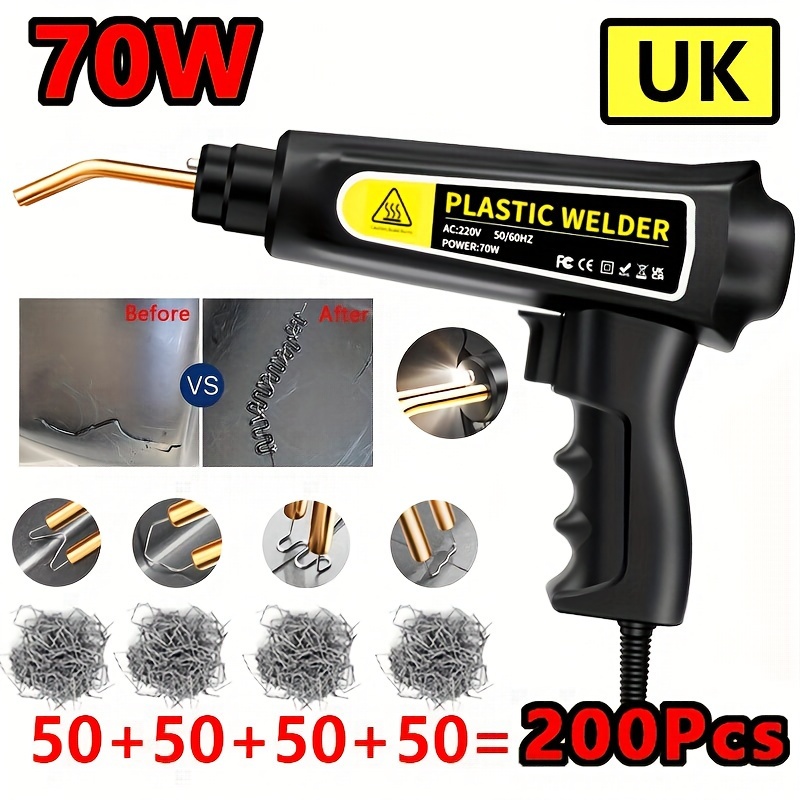 hot plastic welding gun 70w fast heating pvc plastic repair tool with 200pcs welding staple tool set repair auto bumper body door crack uk plug