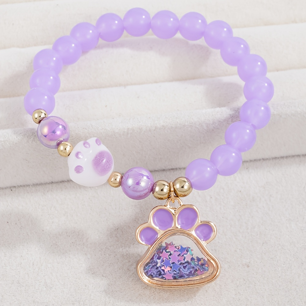 Cute Cat Paw Beaded Stretch Bracelet for Kids