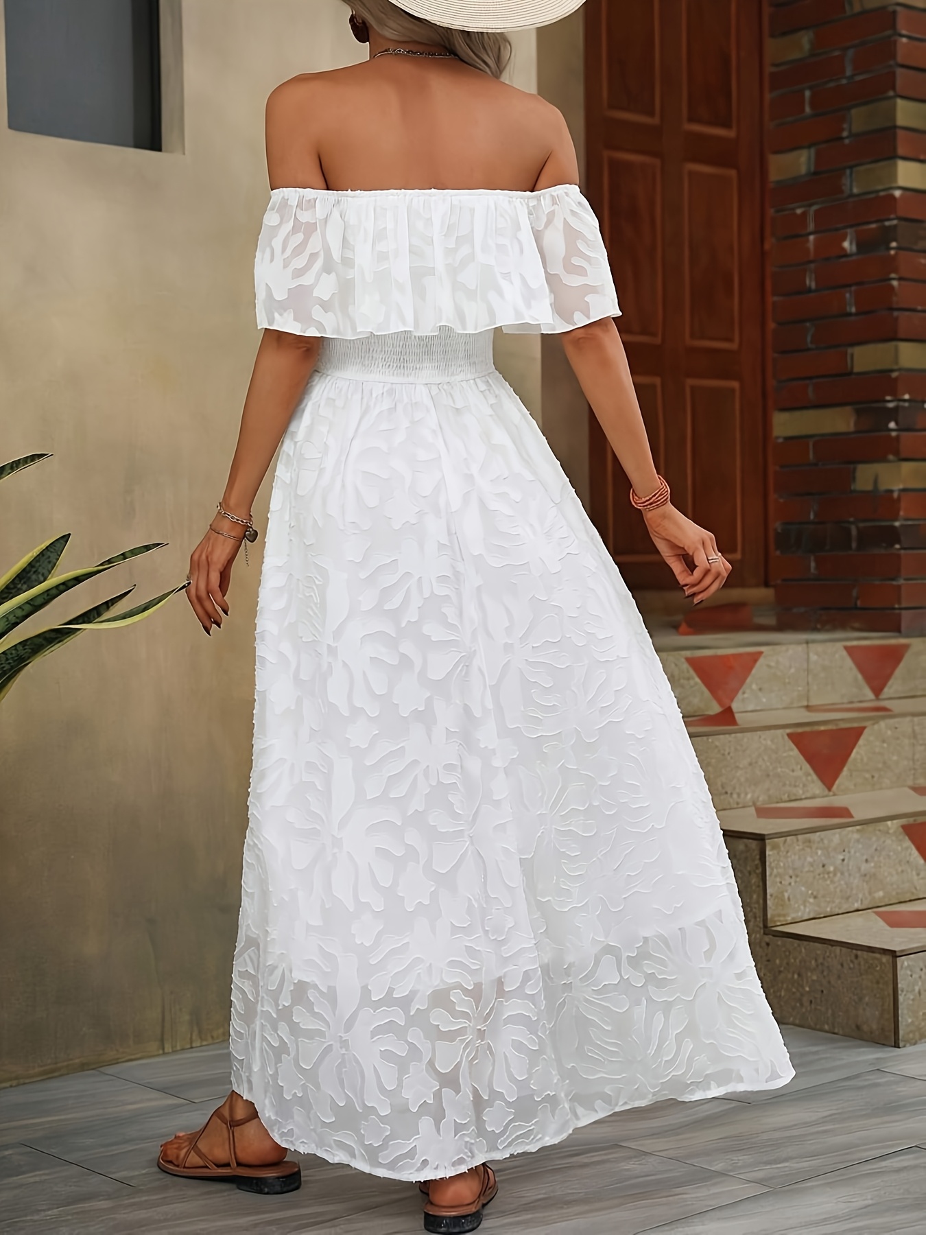 open lace back dress White Grecian Halter Maxi Dress | Ruffle Chiffon Gown for Summer Wedding  Guest, Vacation & Resort main image 1
