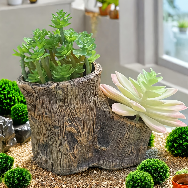 1pc succulent planting pots with drainage hole decorative driftwood planter  resin driftwood succulent pots realistic driftwood stump planter stump  shape cactus pots for small plants succulents home - patio, lawn & garden -
