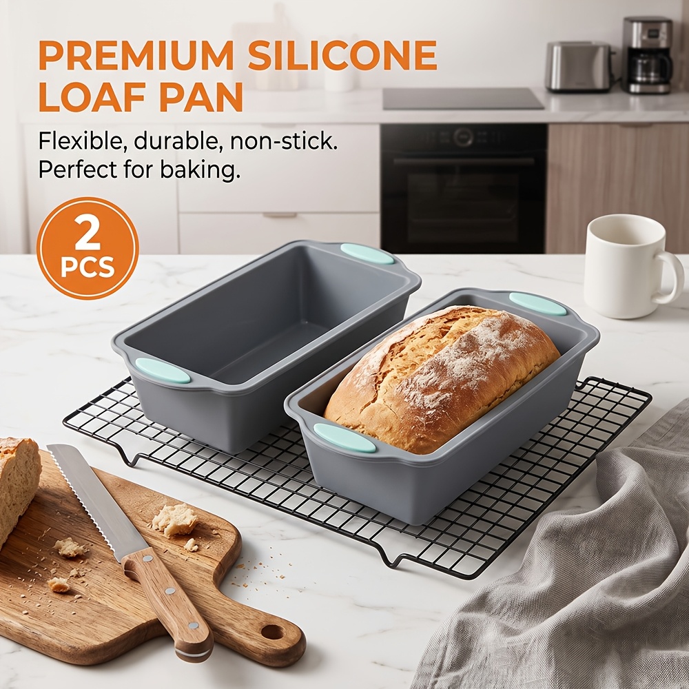 TEMU Ensemble de 2 moules à pain en silicone pour à , moule rectangulaire, poignées antidérapantes isolées thermiquement, silicone de qualité