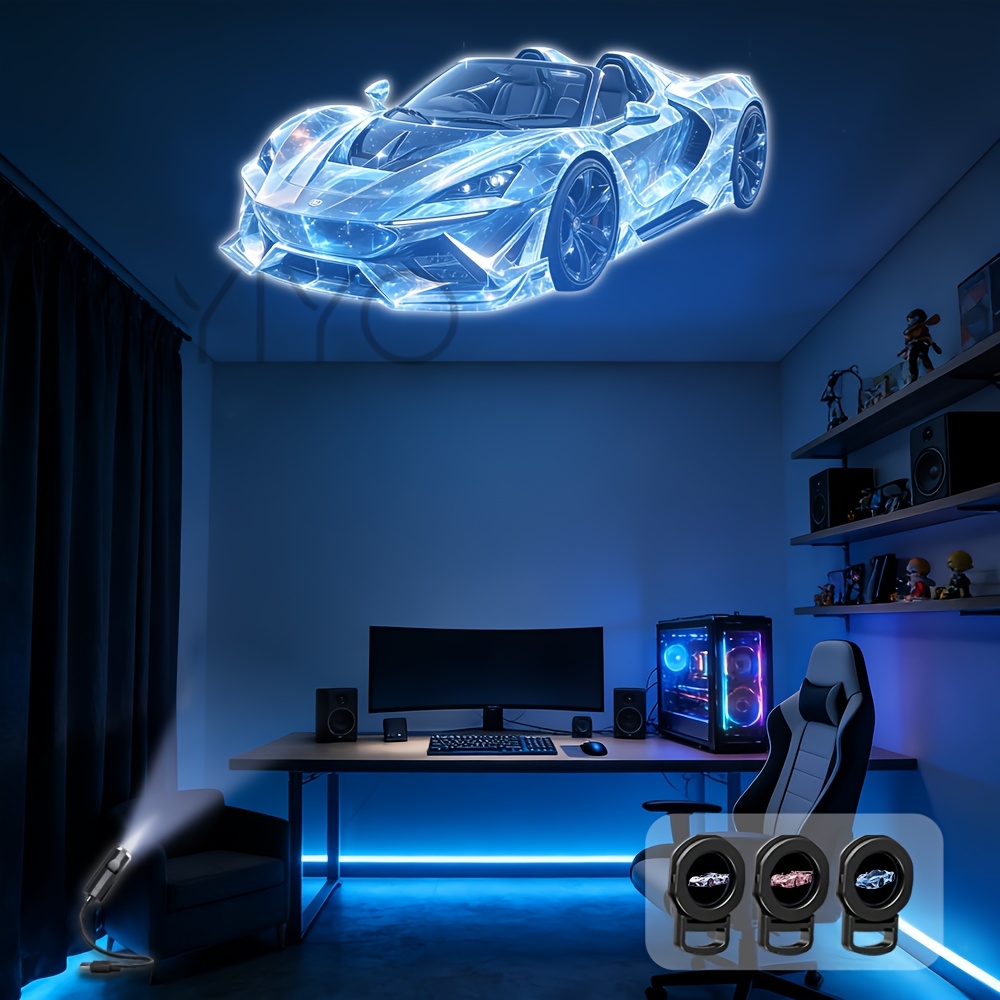 E-shop Supercar Projektions-Nachtlicht, USB-betriebenes LED-Umgebungslicht, dekoratives Raum-Nachtlicht, geeignet für Schlafzimmer, Wohnzimmer und