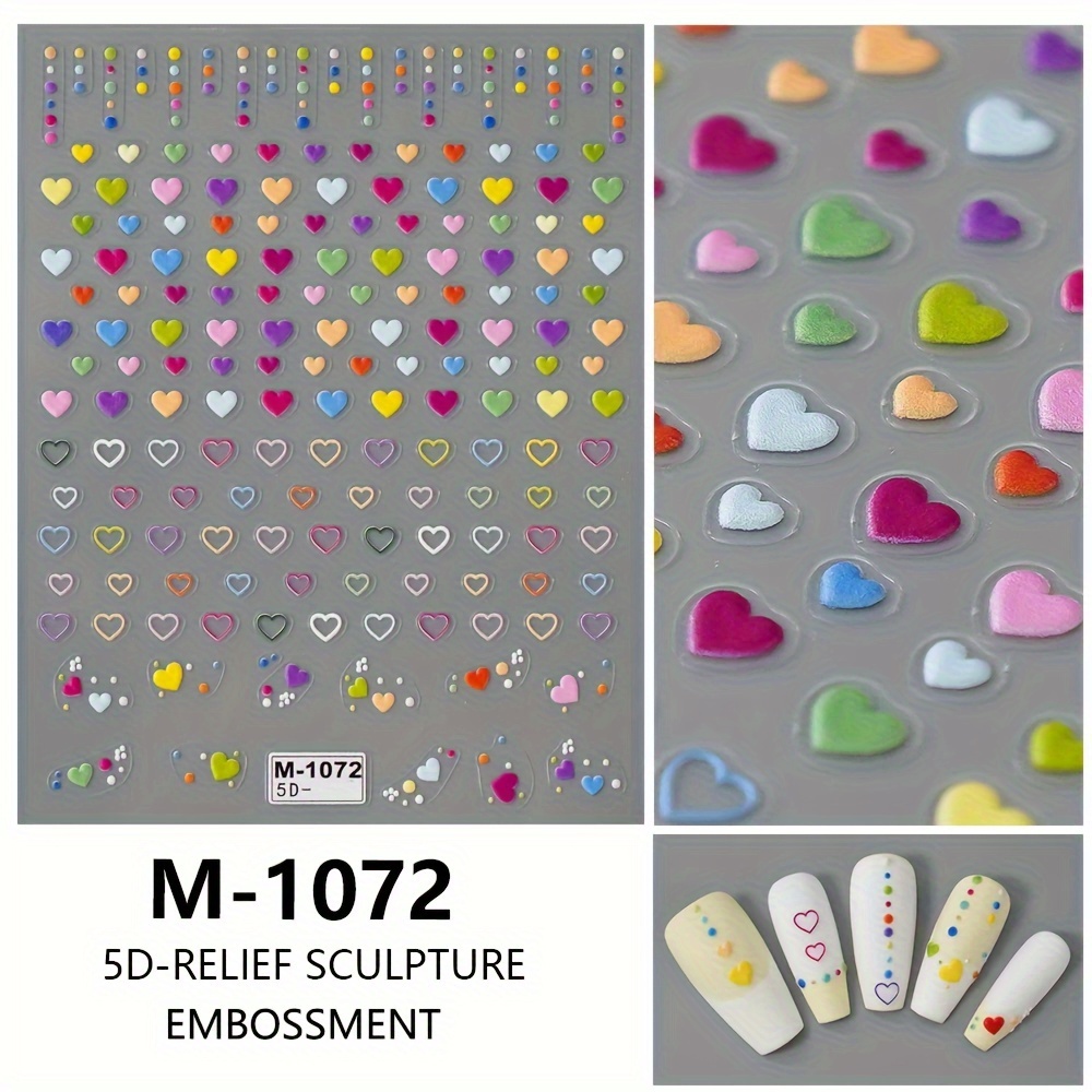 5d Embossed Heart Nail Art Stickers, 3d Heart Decals With Glitter, Self-adhesive Plastic Nail Embellishments, , , Single Use, With Unscented For Valentine's Day Manicure Decor