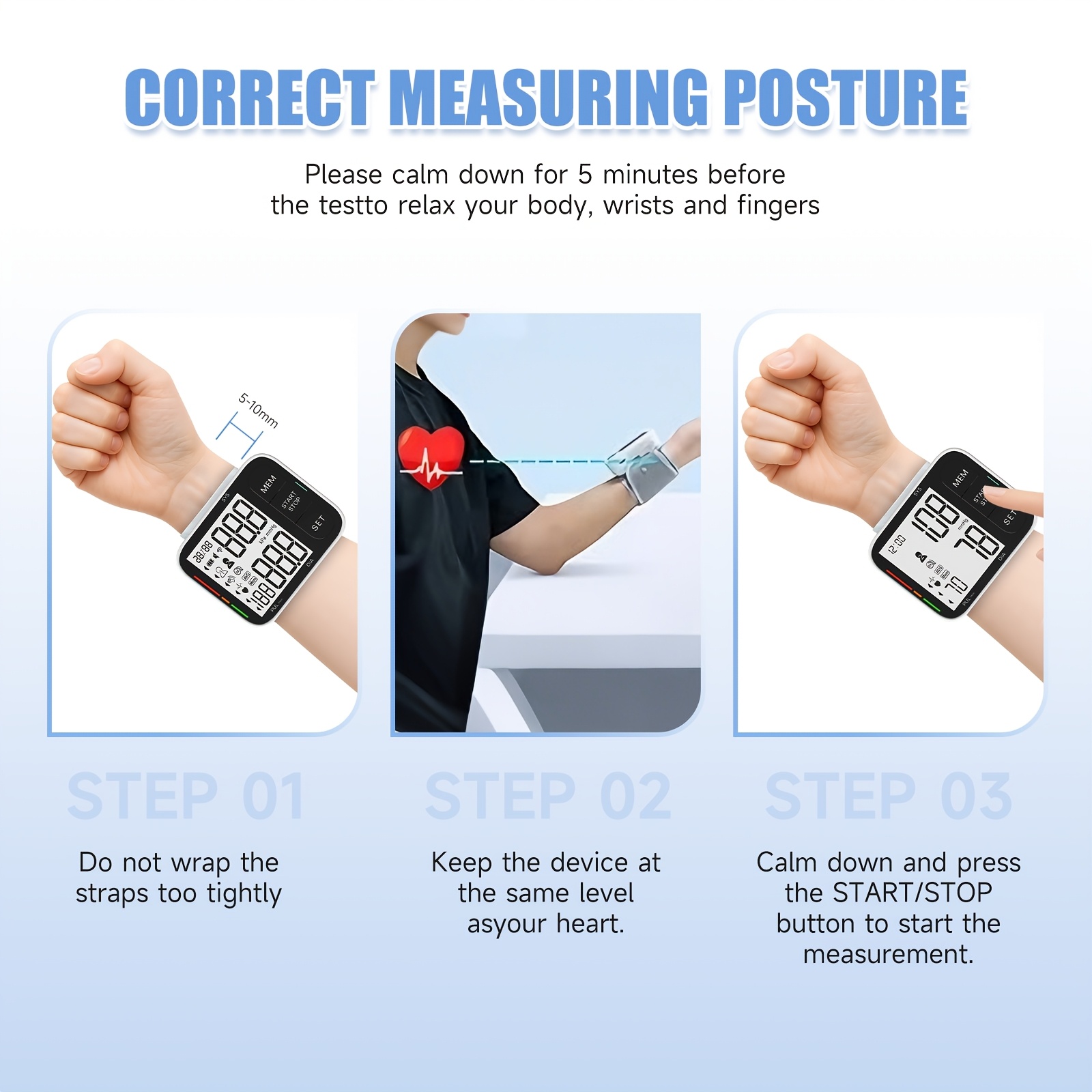 Puzxo Wrist Blood Pressure Monitor, One-click Pressure Measurement, Large-screen LCD Display, Dual-user 120 Sets Of Memory, Lightweight And Portable, Exclusive to Middle-aged And Elderly, Essential for Family Health Monitoring. Wristband with Battery