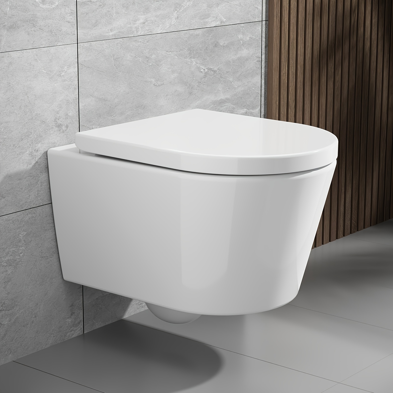 E-shop Wandmontiertes randloses WC mit effizienter Siphon-Spühltechnologie – Modernes wassersparendes Design, 48,5 cm (inkl. WC-Sitz) – Einfache