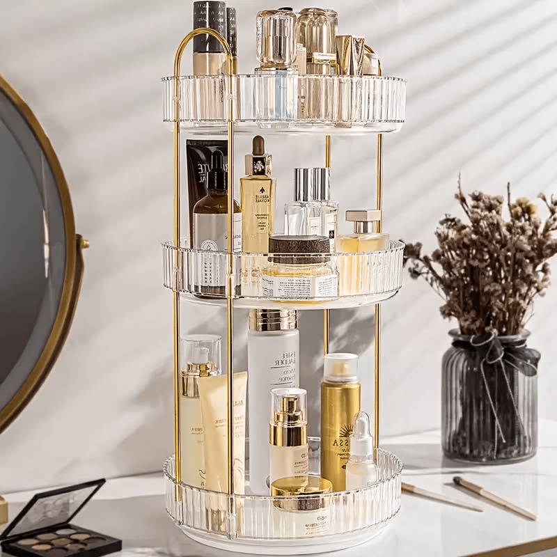 TEMU Rotatable Makeup Organizer With Clear Prism Lid - Tray, Large Capacity Double-layer Desktop Rack, Suitable For Skincare, Cosmetics, Toiletries,