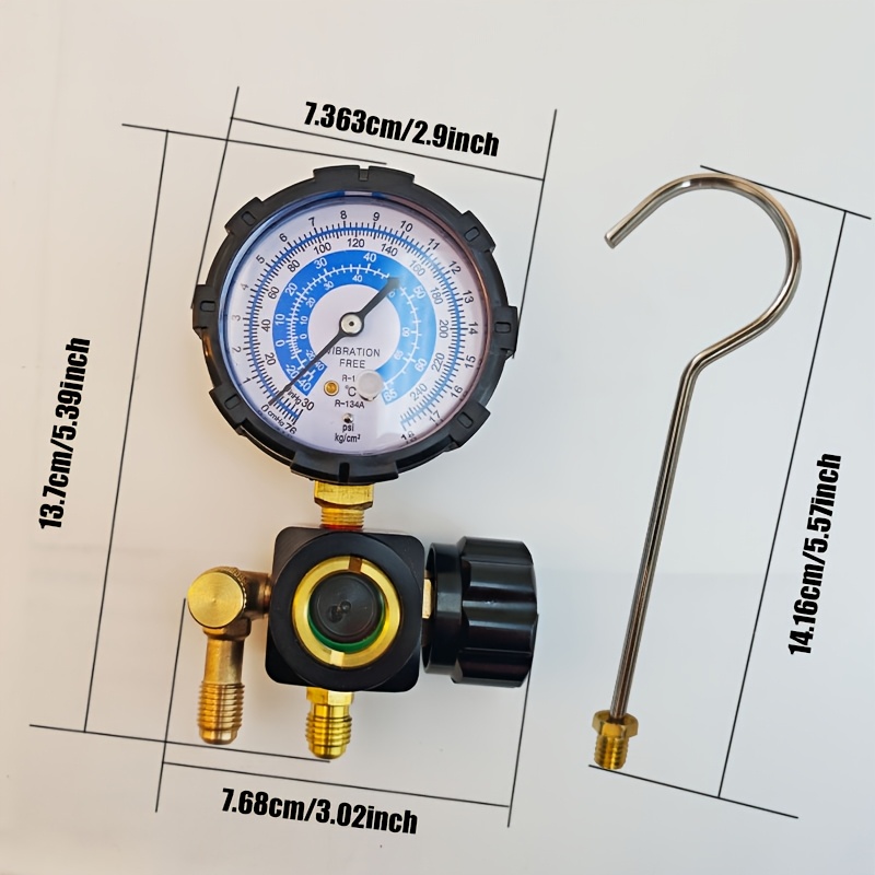 TEMU (black Pointer Adjustable) (1 Exhaust Valve On The Left) -30-240 Psi Single Valve Refrigerant Pressure Gauge Refrigerant Fluoride Gauge Hvac