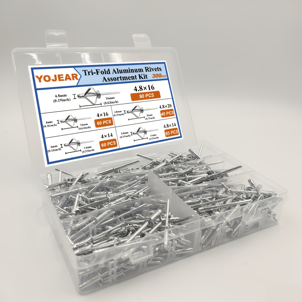 300pcs Set Of 5 Sizes: Pure Aluminum Blind Rivets, Three-claw Rivets, Exploding Aluminum Pop Rivets (silvery Edition). Includes Sizes For Versatile Use, With Rivets In A Plastic Case.