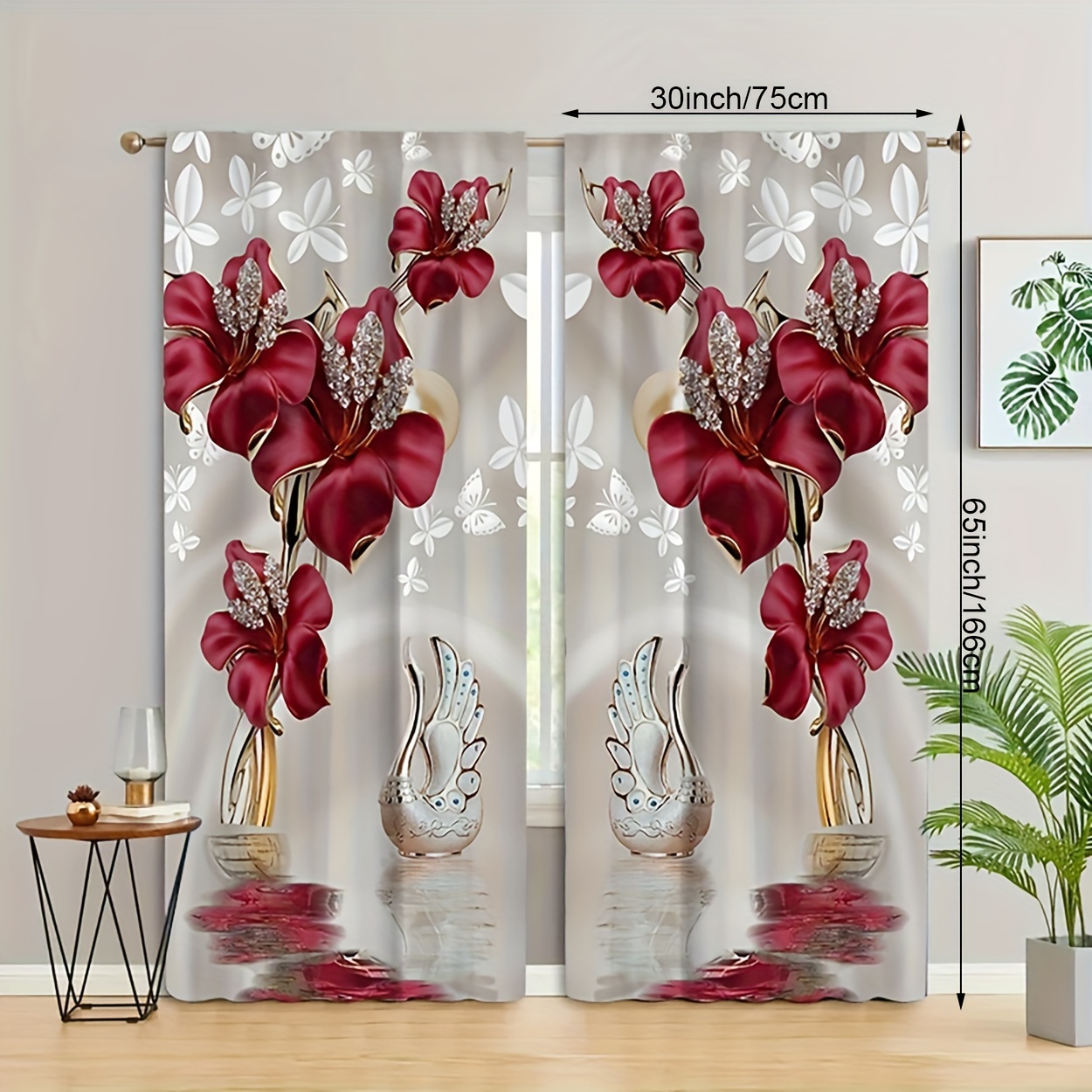 TEMU 2pcs Floral Printed Curtains, Rod Pocket Window Drapes, Window Treatments For Bedroom Living Room, Home Decoration, Room Decoration