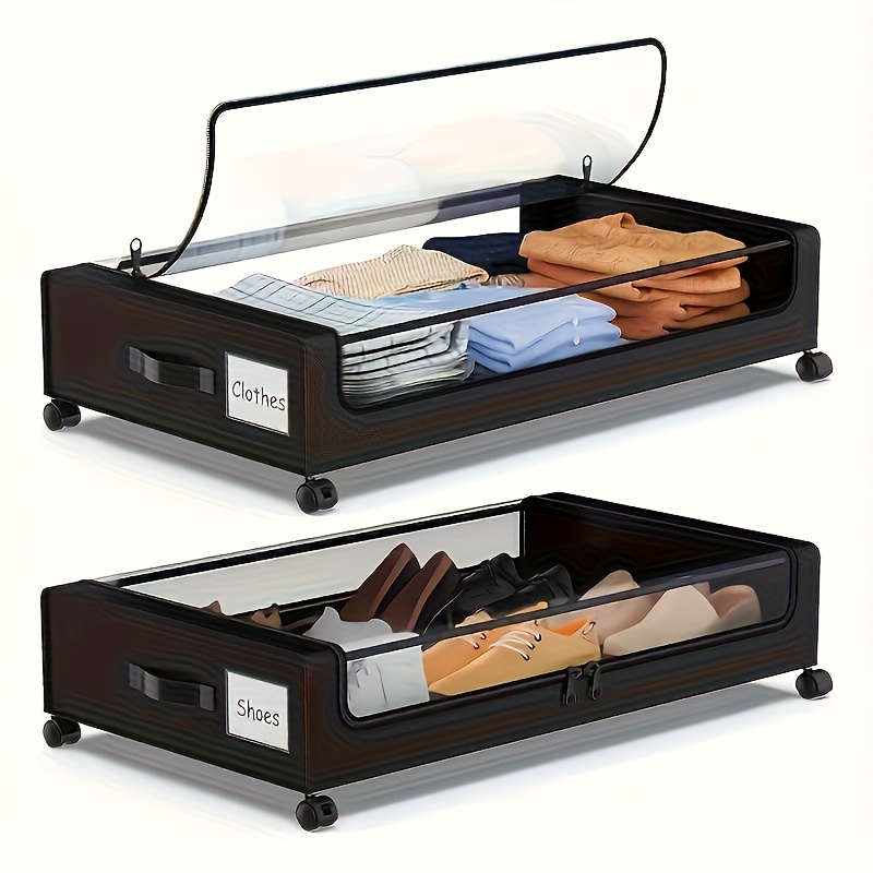 2 pack under bed storage with wheels large capacity under bed storage containers with clear lid handle label rolling under bed shoes storage organizer for clothes shoes blanket books under bed storage