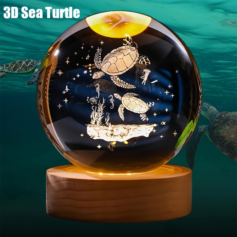 TEMU 1pc A 2.36-inch Turtle-shaped Crystal Ball Night Light Featuring 3d Carvings Made From K9 Material. It Operates Via Usb Power And Serves As A Decorative Night Light For Living Rooms And Bedrooms