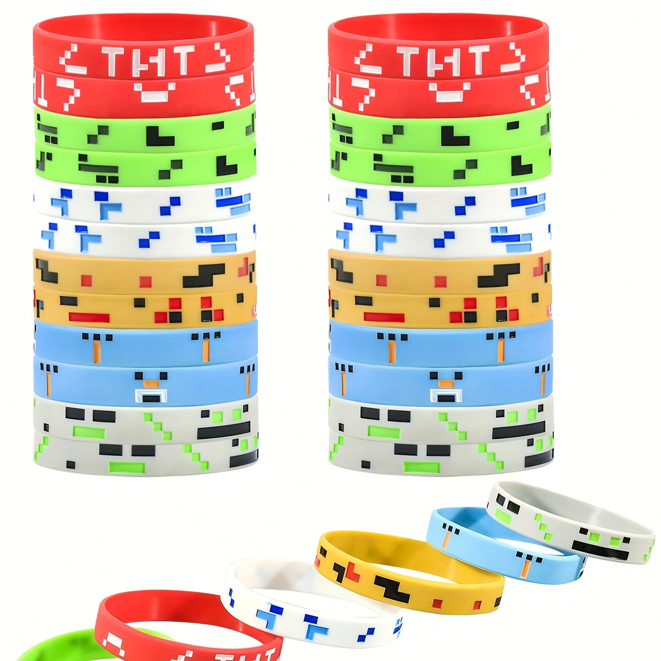 

Pixel Miner Themed Silicone Bracelets 12-pack, Gamer Wristbands For Birthday Parties And Carnivals, Universal Holiday Favors For 14+, Non-electric Gaming Party Accessories