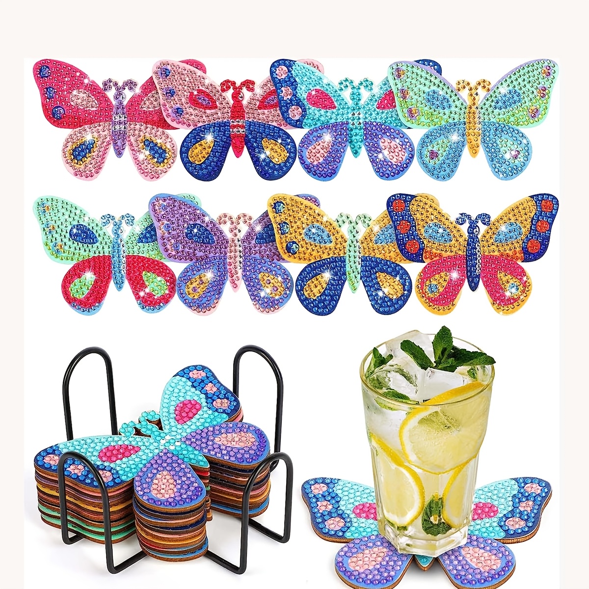 TEMU Sous-verres de table Papillon Peinture Diamant Kit Sous-verres Café Vintage avec Convient aux Débutants, Adultes, Artisanat Diamant