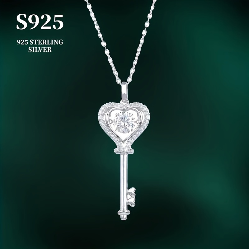 

1 Carat Moissanite Heart-shaped Key Pendant Necklace - Exquisite Plated 925 For Elegant Daily Wear, Romantic Gifts, And Engagement - Timeless, Sexy, And Sophisticated Accessory For Women With Gift Box