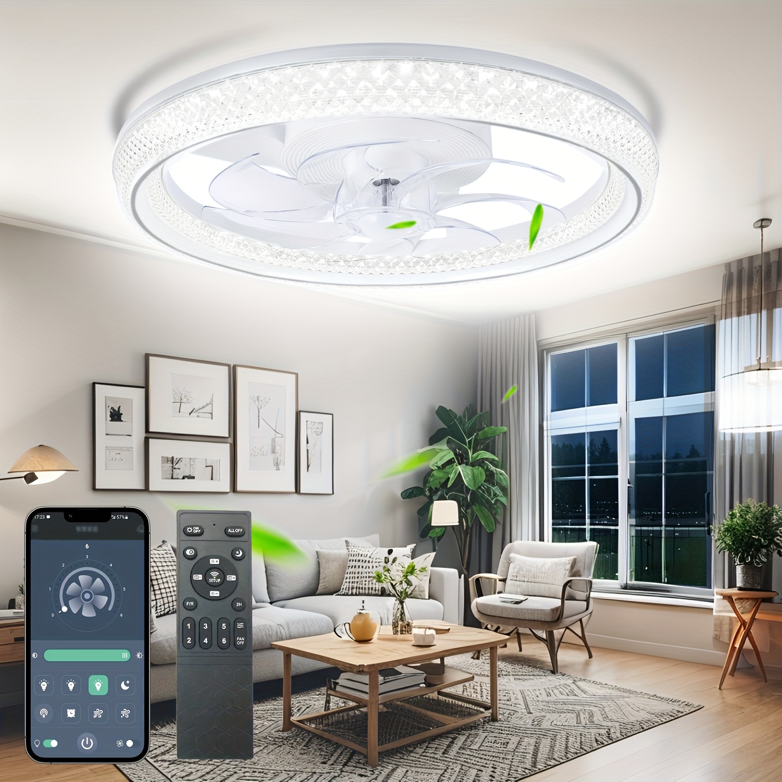 TEMU [new Arrival] 20" Ceiling Fans With Lights - Led Ceiling Fan With App & Remote Control, 3000k-6500k, Flush Mount, Dimmable, 6 Adjustable , , ,