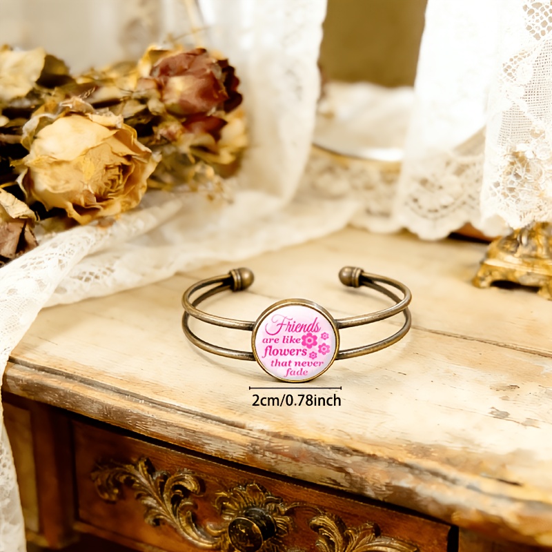 Antique Cyan Double-Layer Adjustable Opening Bracelet with Floral Pattern