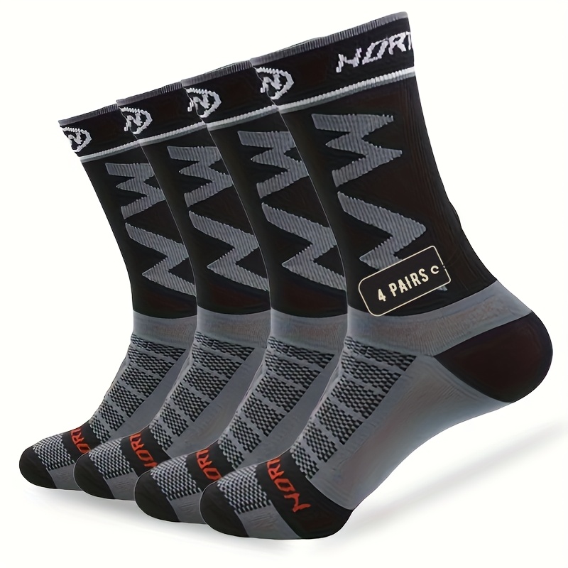 TEMU 4 Pairs Of Men's Mid-calf Sports Socks - Breathable, Moisture-wicking, And High-elasticity Socks For Cycling, Running, And Fitness, Featuring