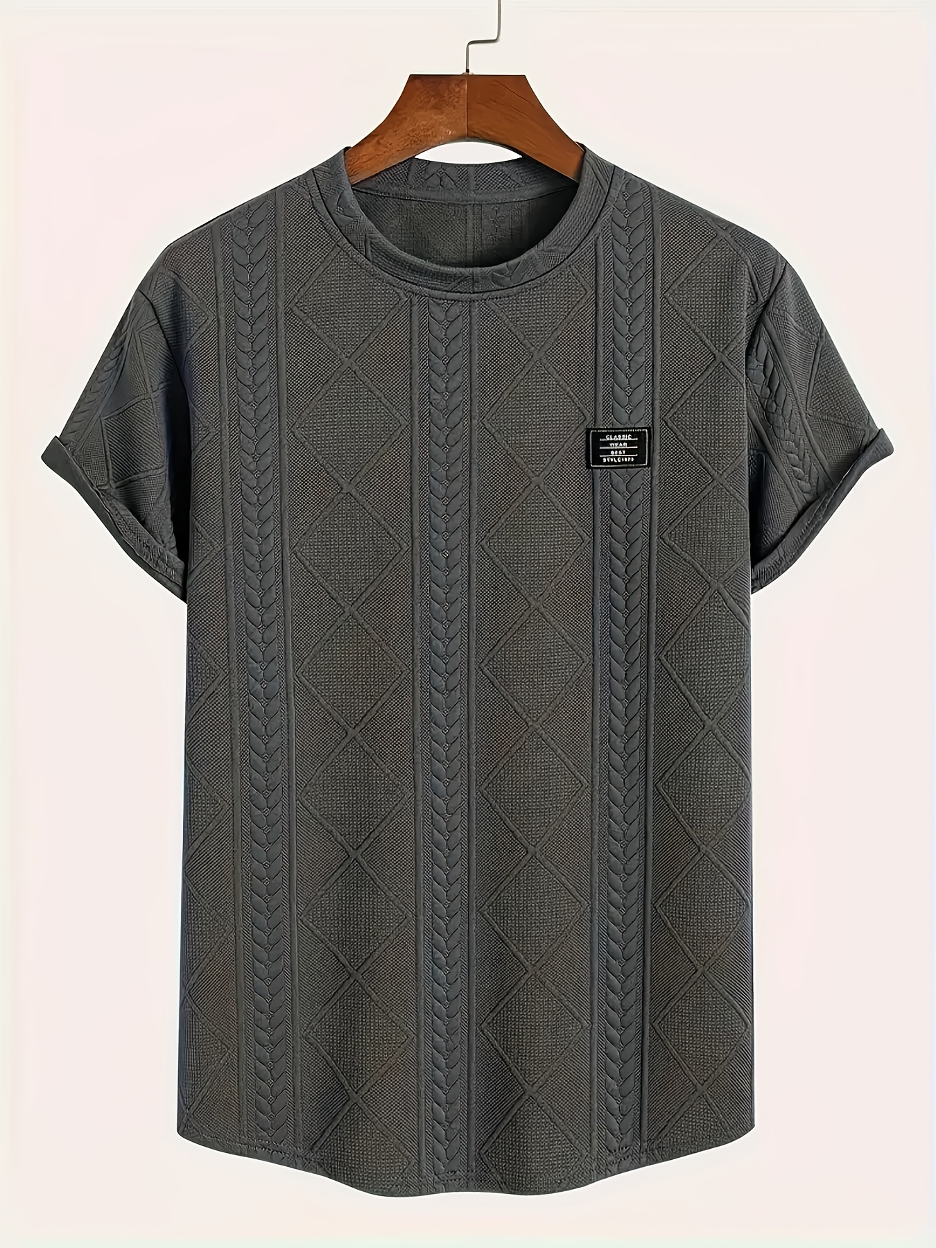 Men'S Plus Size Agyle Print Short Sleeve Shirt - Casual Crew Neck, Lightweight Fabric, Ideal for Outdoor Activities, Great Gift for Family, PLUS SIZE