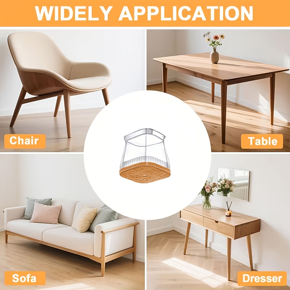 TEMU 16pcs Chair Leg Floor Protectors Square Clear, Rectangular Furniture Pads For Hardwood Floors, Furniture Sliders For Chair Legs, Leg Caps Cover