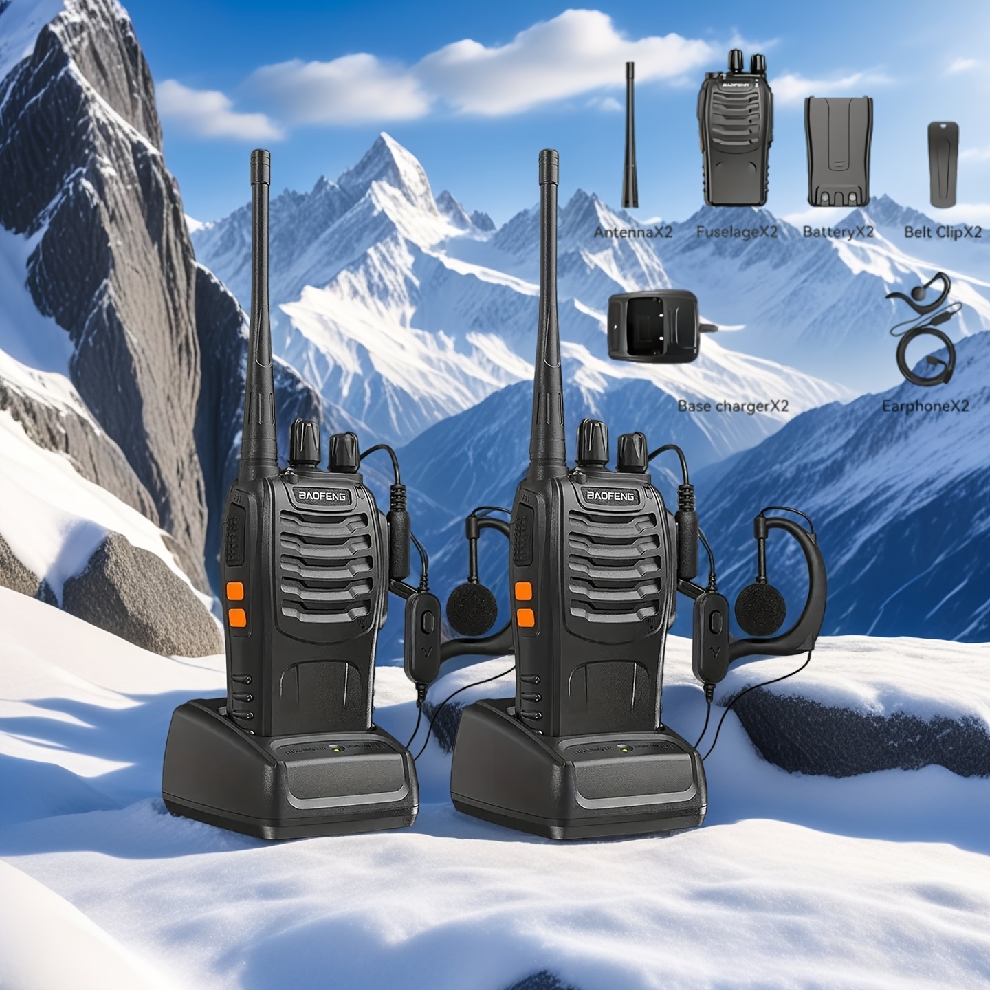 TEMU Rechargeable Long-range Handheld Walkie Talkie With 16 Channels, Radio Featuring , Comes With Earphone Clip, Lithium Battery, And Charger, Ideal