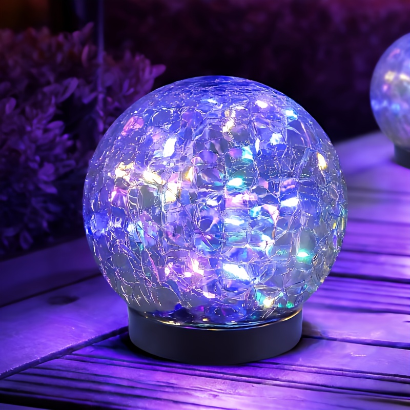 TEMU 8pcs Solar Ball Lamp-cracked Glass Solar Lamp Courtyard Lawn Backyard Decoration Solar Garden Led Glass Ball Lamp Warm And Colorful Light, Fairy