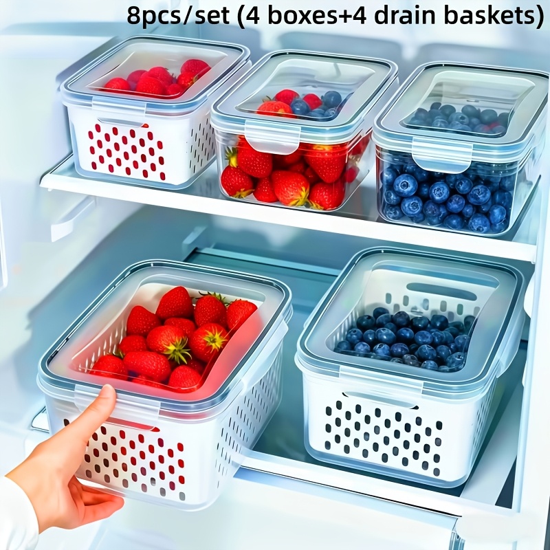 8pcs Large Capacity Fruit Storage Containers with Drain Colander
