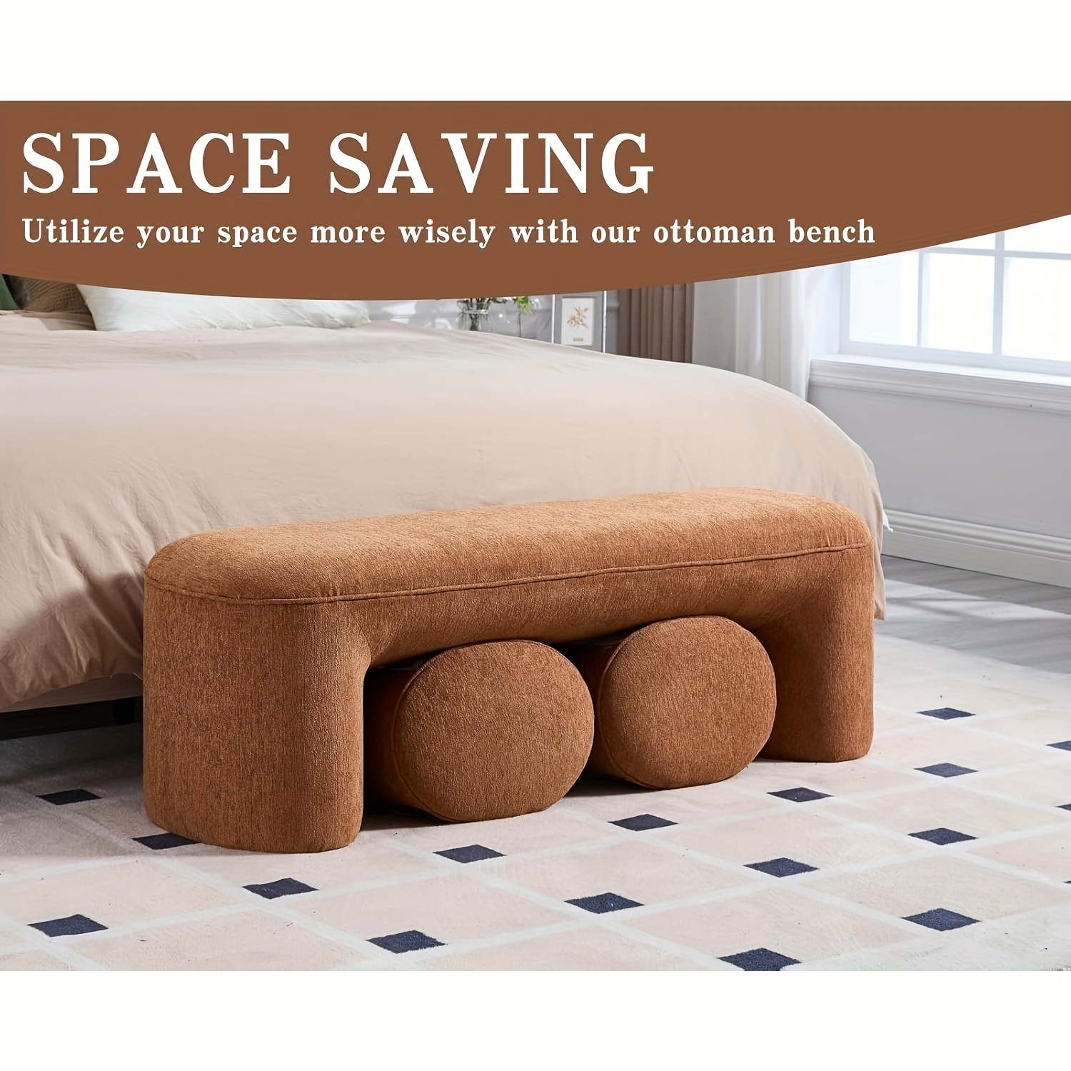 53 Inch Long Bedroom Bench with 2pcs Step Stools, Nesting Ottoman Bench Set, Padded End Of Bed Bench Modern Upholstered Bench for Living Room, Entry, Porch