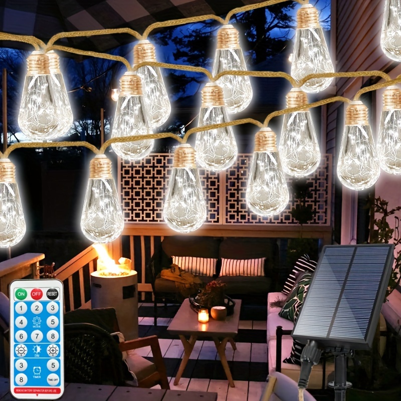 

1 Pack Solar Fairy String Lights Outdoor With 16 Bulbs, Led Fairy String Lights, For Balconies, Patios, Garden, Christmas, 8 Modes And Memory Function, Dual Mode Power Supply Courtyard Decoration