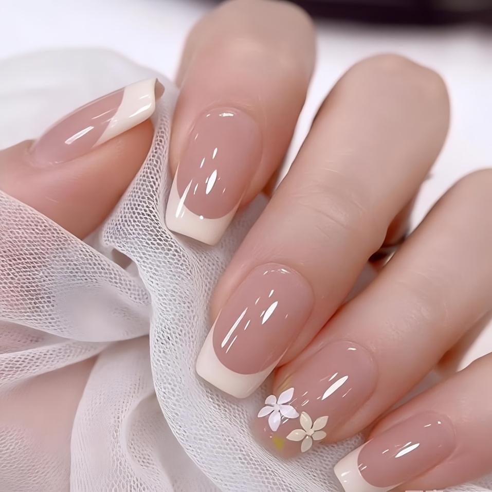 TEMU 24pcs Small Flower Press-on Nails, Glossy Finish, Medium-length Square Shape, Fake Nails, Press-on Nail Stickers, Y2k Nails, Gothic Nail Art,