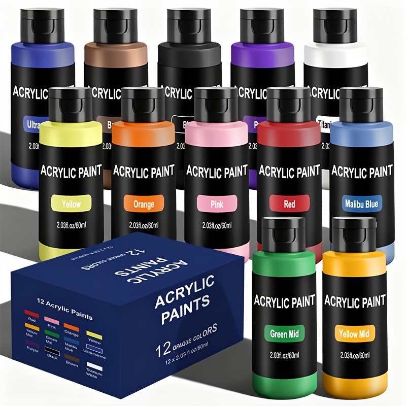 E-shop 12/24/36 Farben Acrylfarben Set, 60ml/2.03Oz Acrylfarben, Multifunktionales Kunst Handwerksfarben Set, Ölmalerei Handmalerei Kreativ, Geeignet