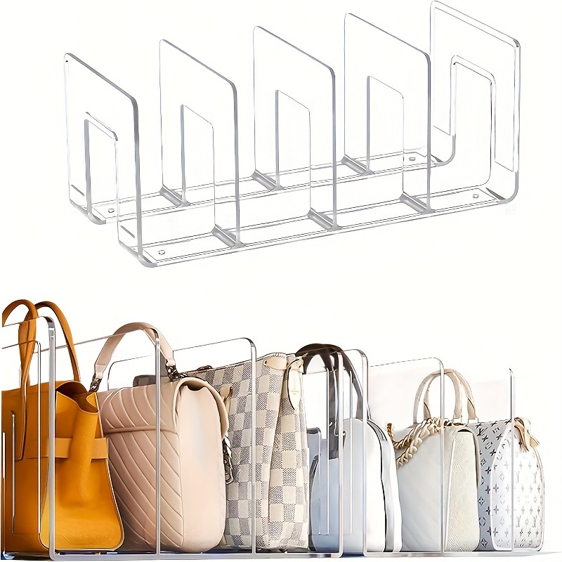 TEMU Space-saving Clear Acrylic Purse Organizer - 4-section Handbag Divider, Durable Abs Plastic, Ideal For Closet & Desk Storage