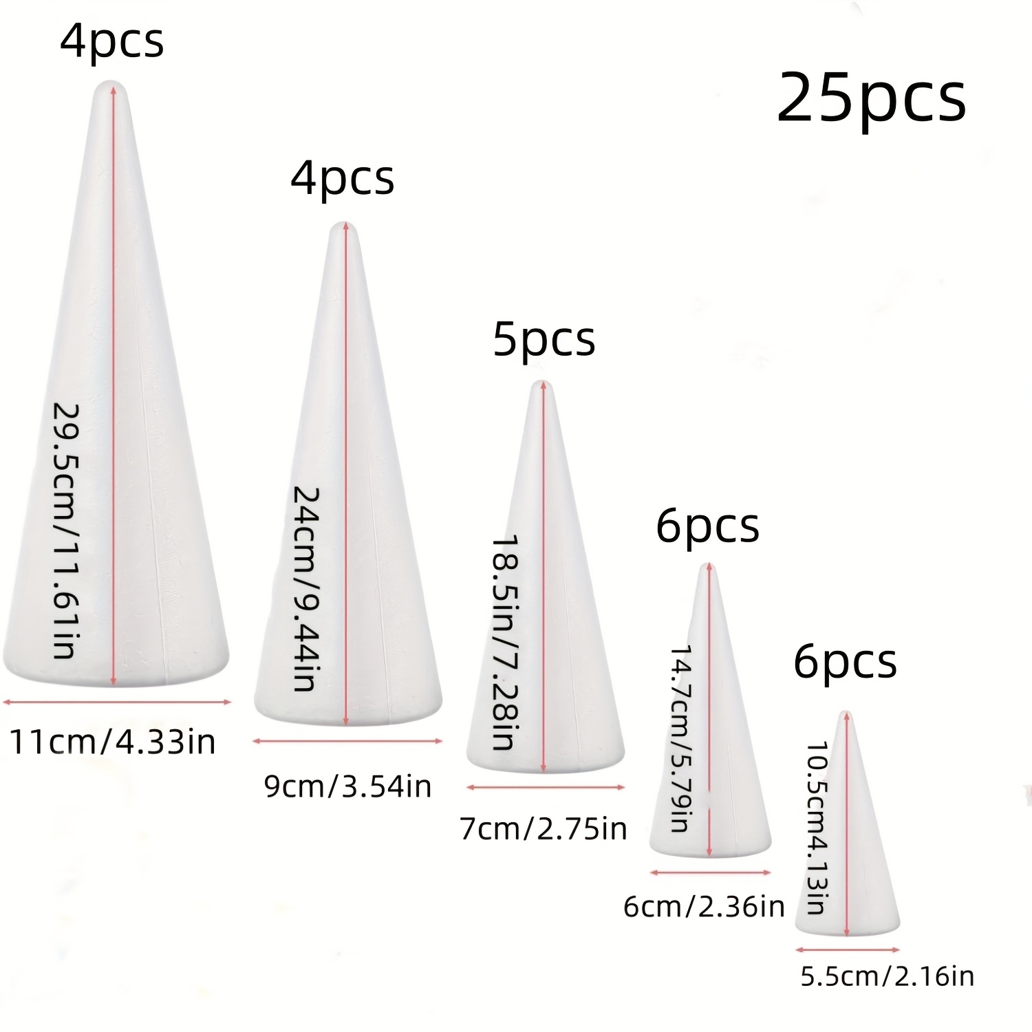TEMU White Foam Cones 25pcs Polystyrene Conical Foam Molds For Model Crafts Christmas Tree Foam Floral Arrangement Supplies