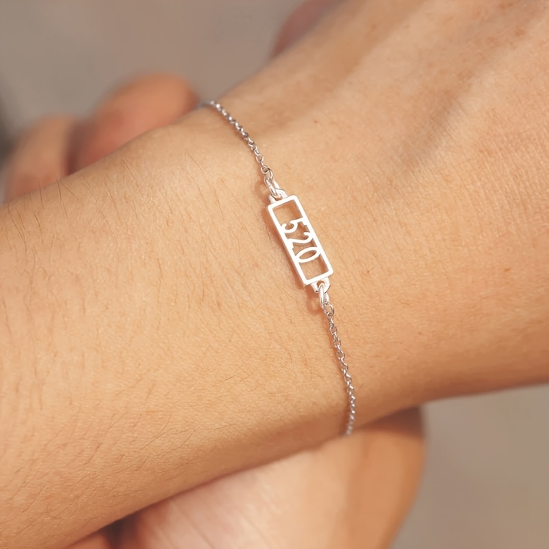 TEMU Custom 1 Arabic Women's Fashion Bracelet, Personalized Date Women's Bracelet, 18k Gold-plated Stainless Steel Women's Jewelry, Perfect For Daily