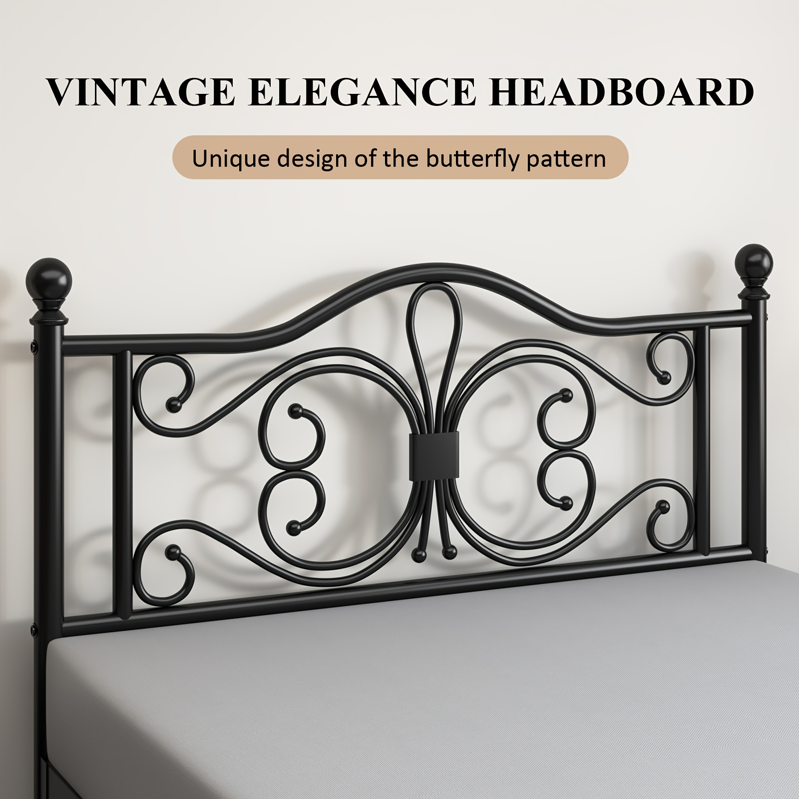 Bed Frame with Under-Bed Storage, Metal Platform Bed with Vintage Butterfly Pattern Headboard and Footboard, Twin/Full/Queen Size, No Box Spring Needed, Easy to Assemble, Noise-Free, Black/White