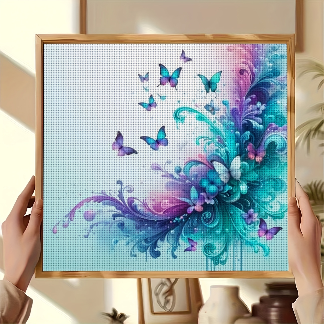 Cross-Stitch Printed Kit, Frameless, "Colorful Butterfly Dream Flower" Pattern
